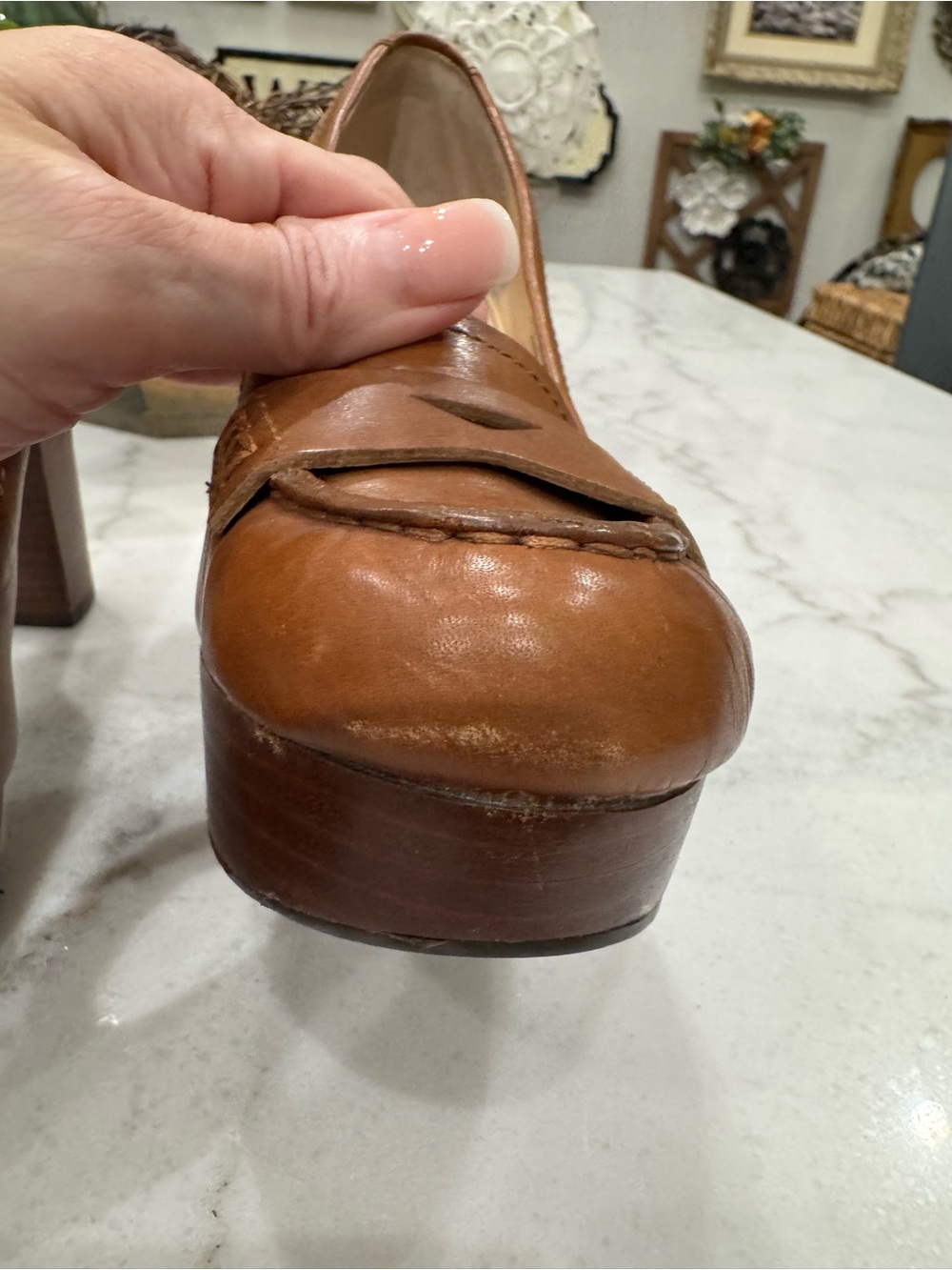 Marc Fisher Tan Leather Platform Penny Loafers 7M - Picture 7 of 13